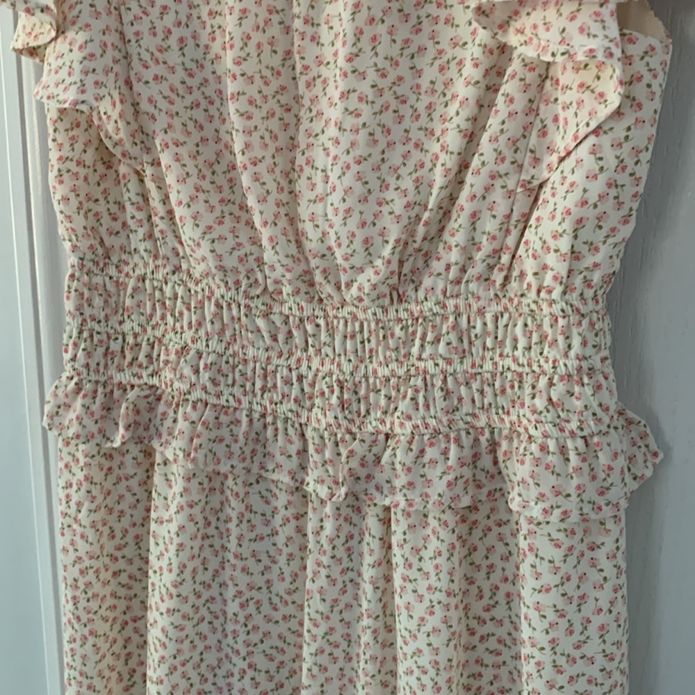 Floral midi dress with flutter sleeve and rouching at waist size M cottage - Picture 10 of 13